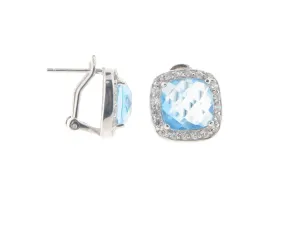 Blue & White Cubic Zirconia Omega Clasp Earrings