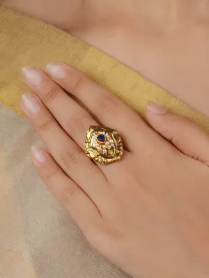 Blue Color Gold Plated Mishr Ring - MR-RNG60