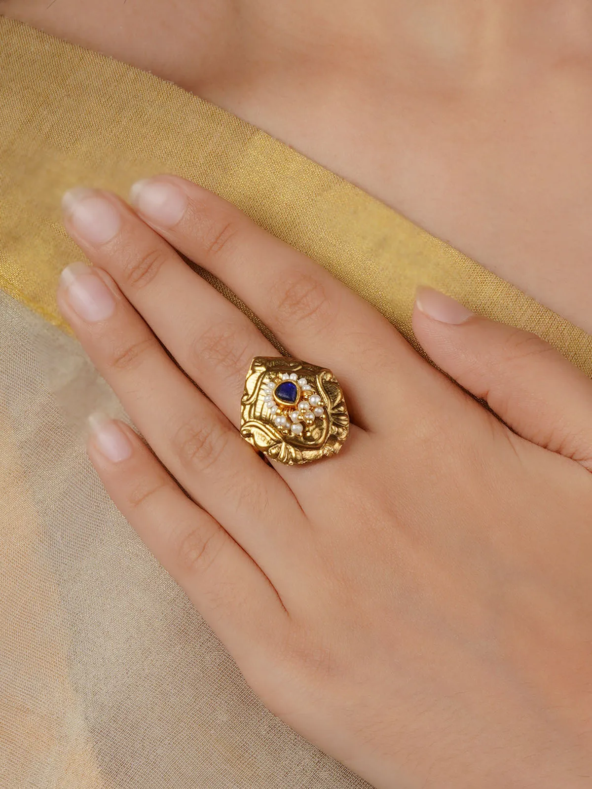 Blue Color Gold Plated Mishr Ring - MR-RNG60