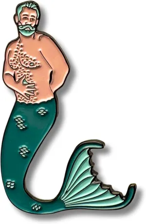 Blue Merman Soft Enamel Pin, 2 Inch Collectible Ocean Fantasy Pin with Blue Rubber Pin Backs, Sea Creature Lapel Pin, Swimming Mermaid Man Pin for Collectors