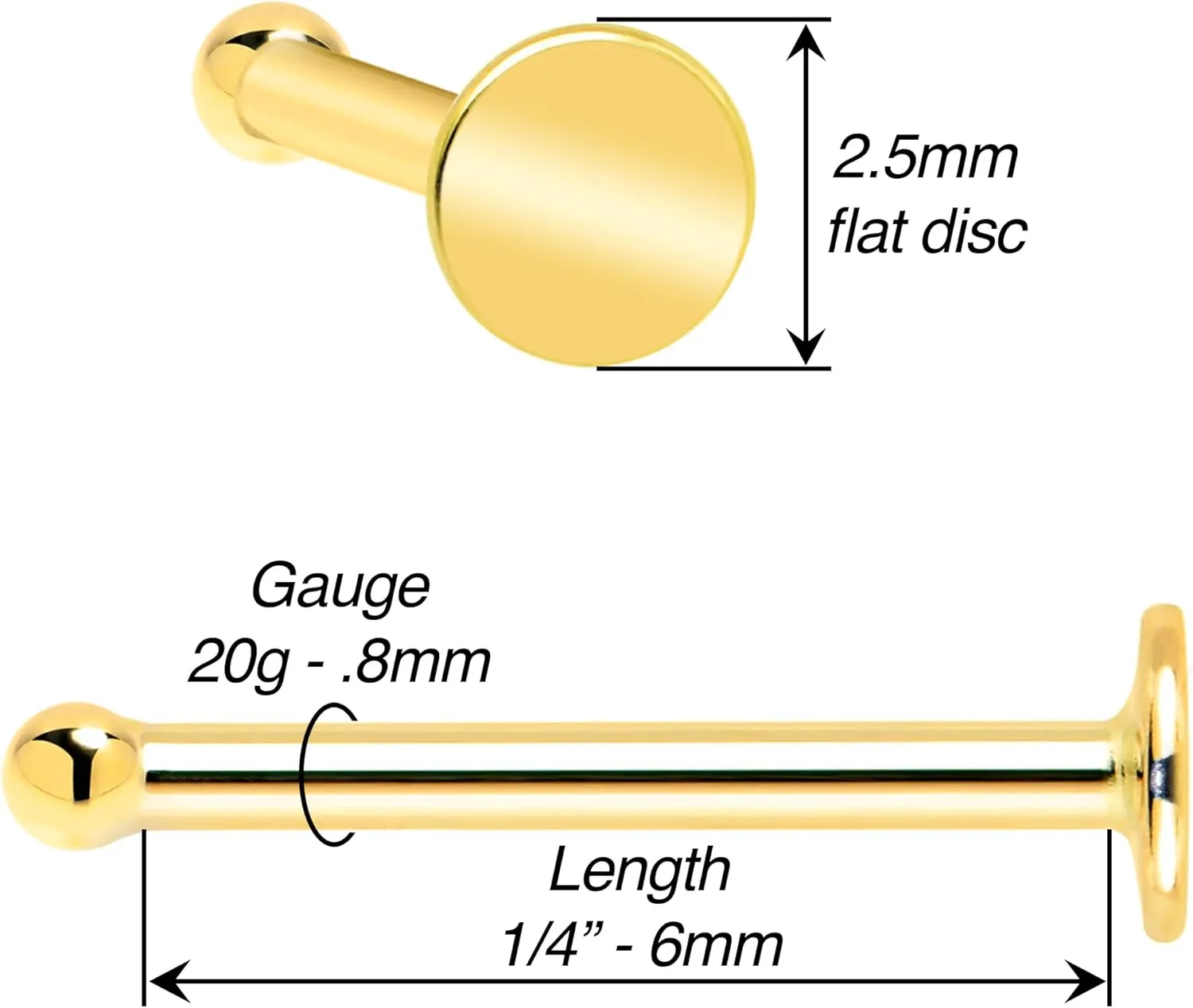 Body Candy 20 Gauge Nose Ring - Solid 14k Gold Nose Bone Nose Ring Flat Disc Nose Stud for Women Men