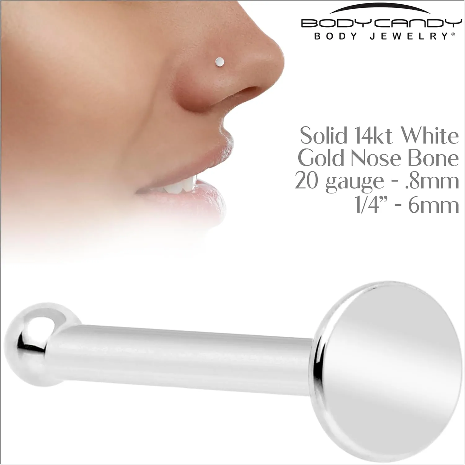 Body Candy 20 Gauge Nose Ring - Solid 14k Gold Nose Bone Nose Ring Flat Disc Nose Stud for Women Men