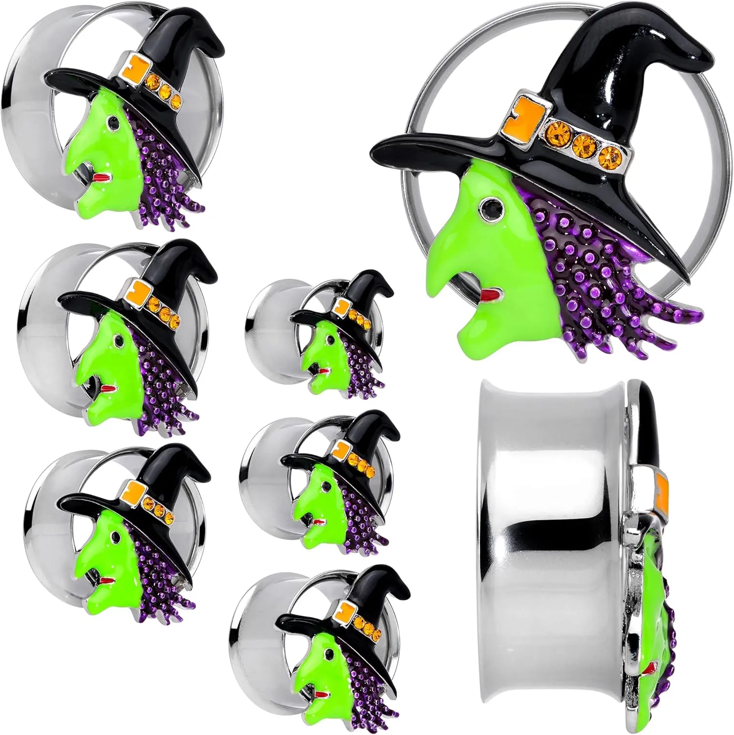 Body Candy Womens 2Pc Steel Green Witch Double Flare Tunnel Plug Earring Ear Plug Gauges Set of 2