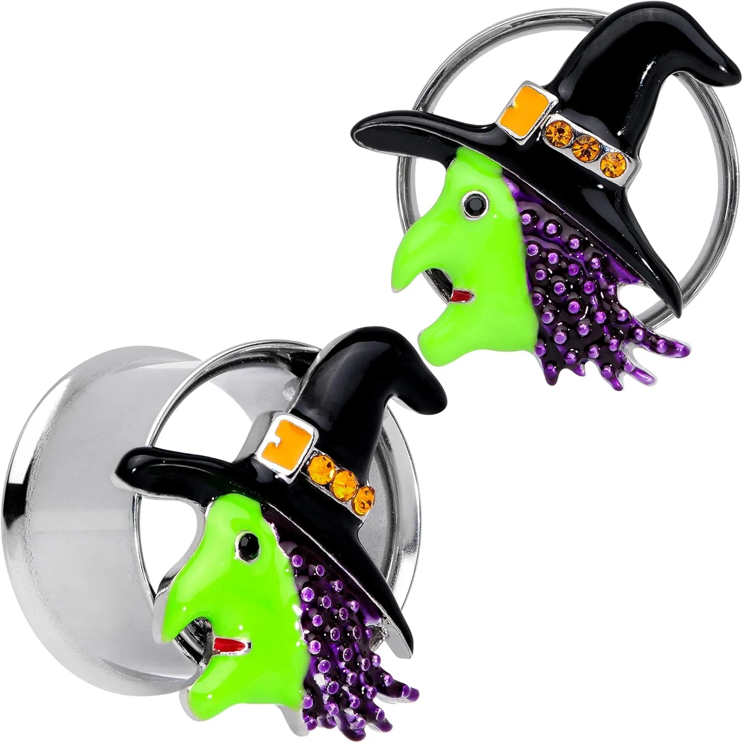 Body Candy Womens 2Pc Steel Green Witch Double Flare Tunnel Plug Earring Ear Plug Gauges Set of 2