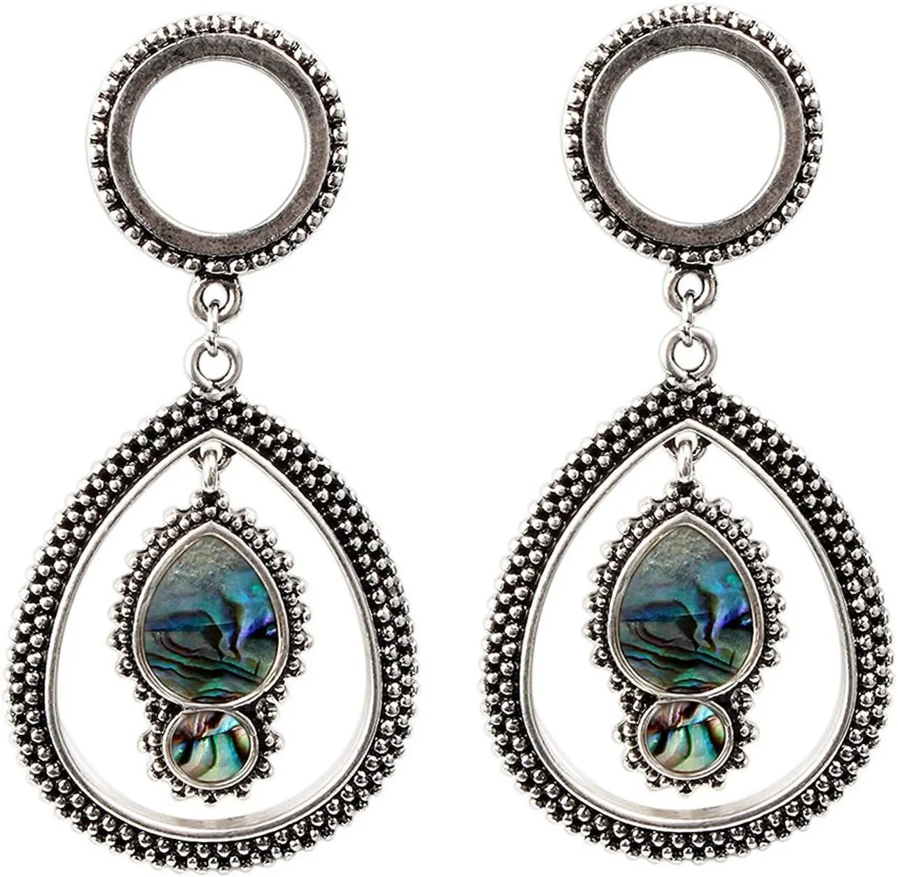 BodyJewelryOnline Ear Plugs Tear Drop Dangle Antique look Design with Synthetic opal Surgical Steel Pair of Ear tunnels