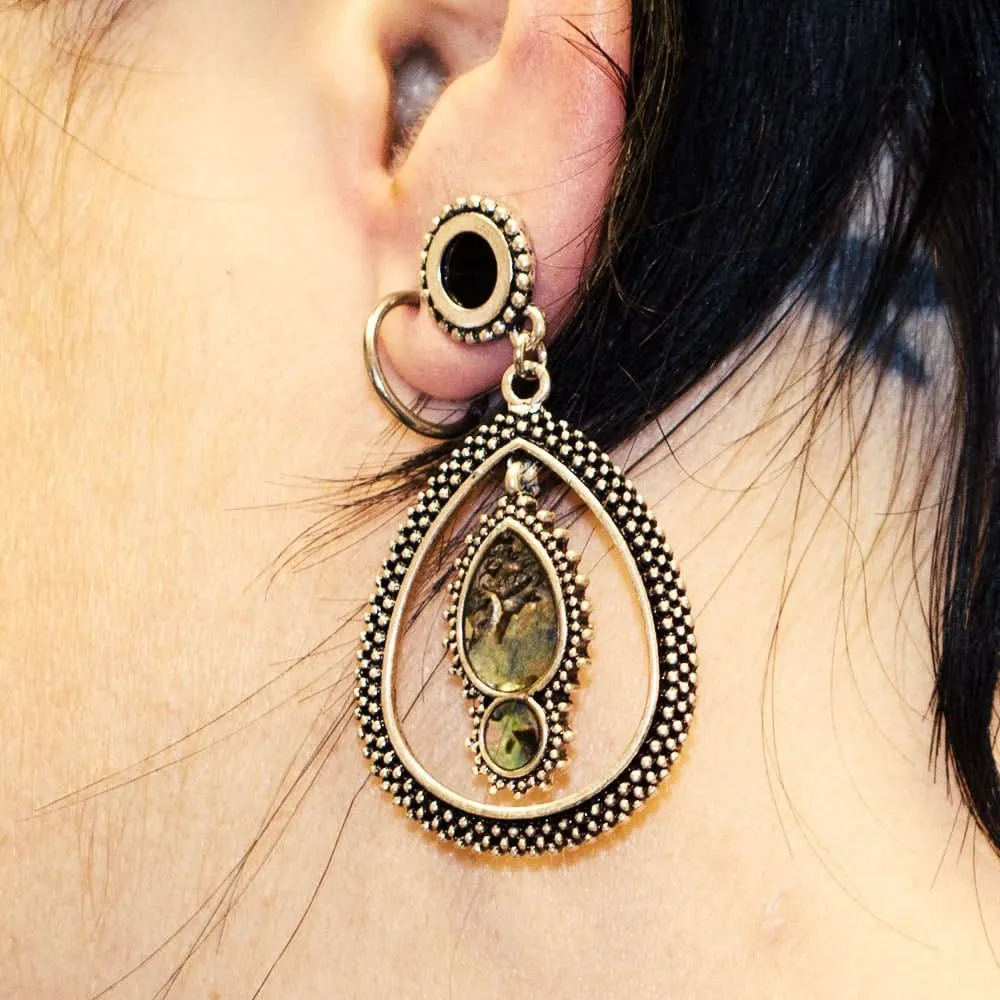 BodyJewelryOnline Ear Plugs Tear Drop Dangle Antique look Design with Synthetic opal Surgical Steel Pair of Ear tunnels