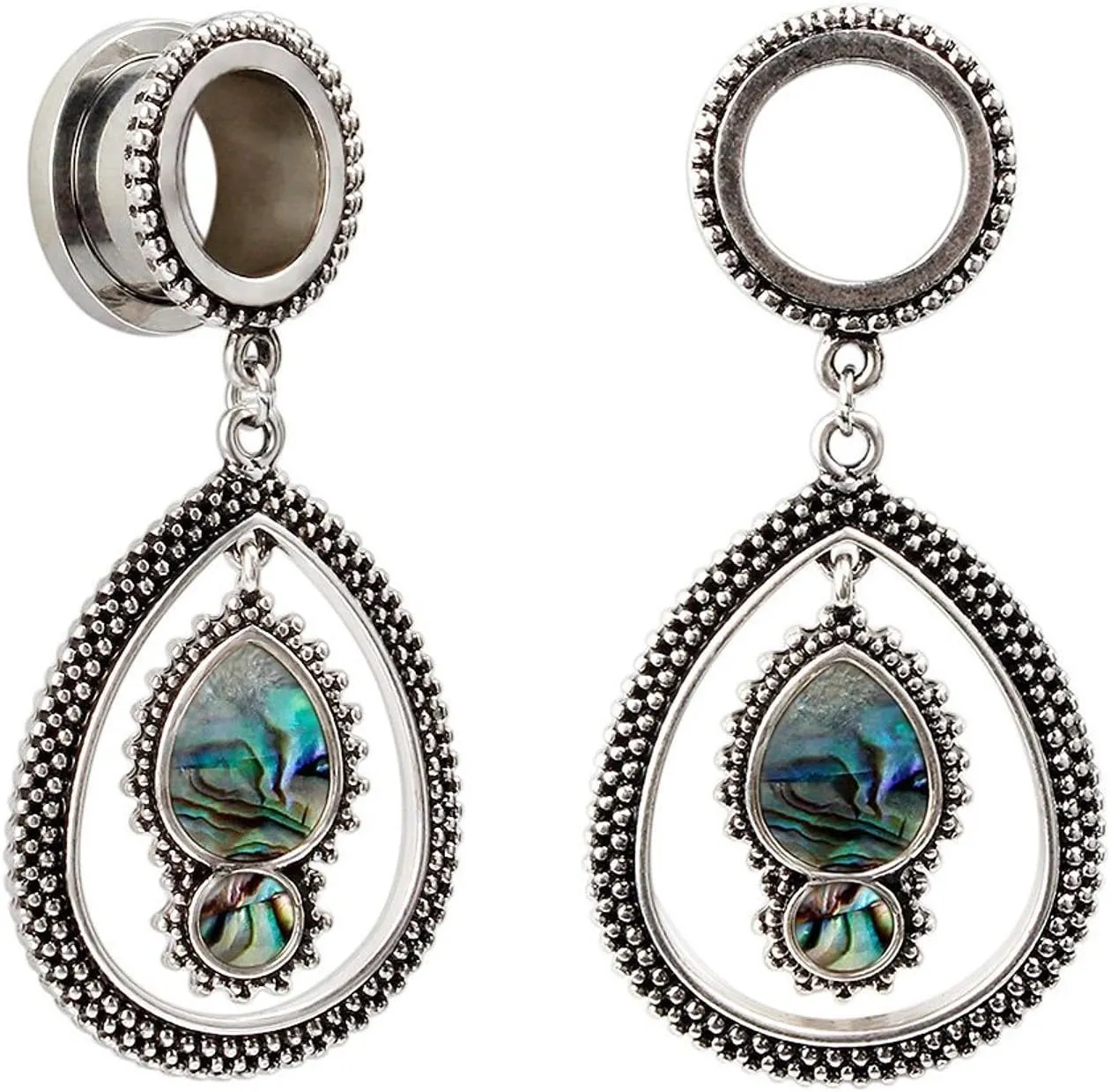 BodyJewelryOnline Ear Plugs Tear Drop Dangle Antique look Design with Synthetic opal Surgical Steel Pair of Ear tunnels