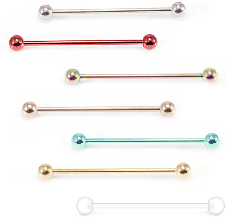 BodyJewelryOnline Industrial Barbell and Retainer Pack of 2 Stainless Steel Earring Cartilage Body Piercing Jewelry 14G 1 1/2 Inch(38mm)