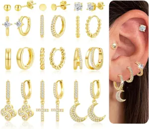 BOMAIL Small Gold Hoop Earrings for Women Dainty 14K Gold Plated Huggie Hoop Earrings Tiny Lightweight Stainless Steel Cartilage Earrings Set for Multiple Piercings Dangle Hoop Earrings Women Jewelry