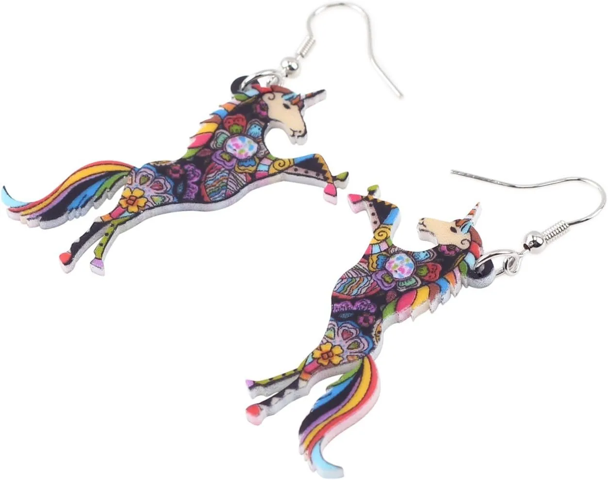 BONSNY Signature Fantasy Collection Magical Unicorn Charm Statement Drop Dangle Acrylic Earrings