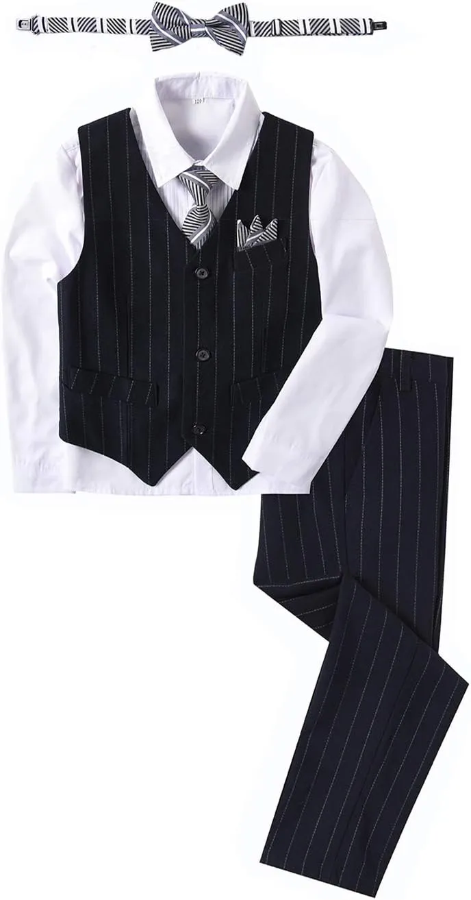 Boy's Suit Pinstripe Formal Dresswear Vest and Pants Set