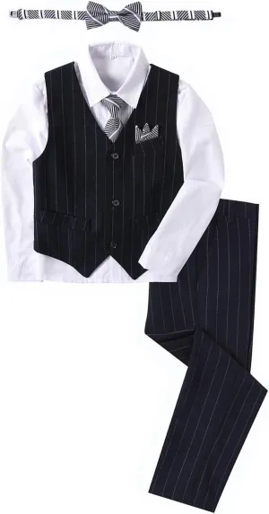Boy's Suit Pinstripe Formal Dresswear Vest and Pants Set
