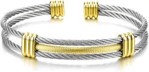 Bracelet for Women Gold and Silver Two Toned Style Stainless Steel Cable Cuff Bracelets Jewelry for Men and Women Adjustable Twisted Cable Bangle