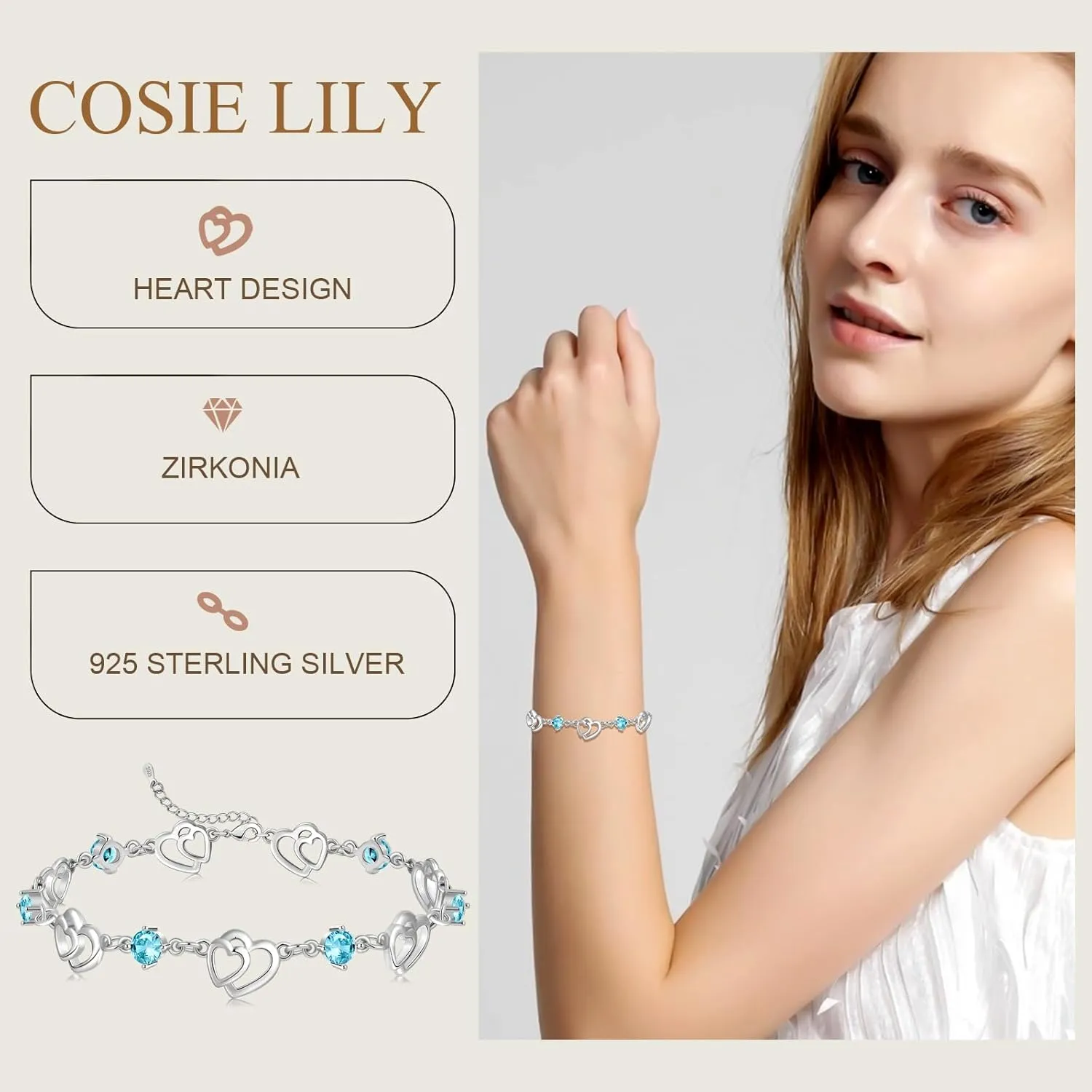 Bracelets for Women Sterling Silver Plated Rose Gold Bracelet Love Heart Bracelet Trendy Dainty Gift for Ladies Wife Bride Sister Friend Anniversary Birthday Mothers Day Valentines Gifts for Her