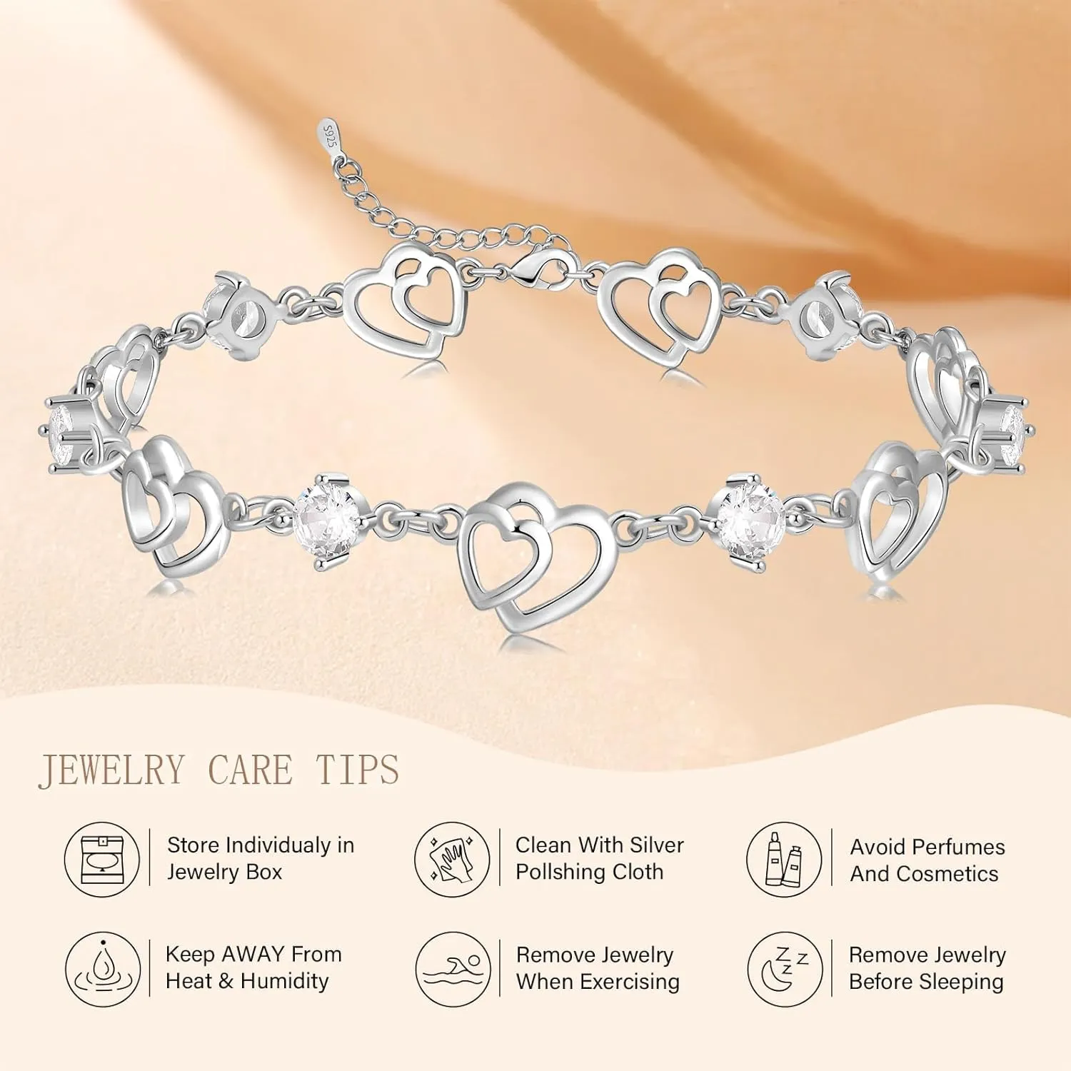 Bracelets for Women Sterling Silver Plated Rose Gold Bracelet Love Heart Bracelet Trendy Dainty Gift for Ladies Wife Bride Sister Friend Anniversary Birthday Mothers Day Valentines Gifts for Her