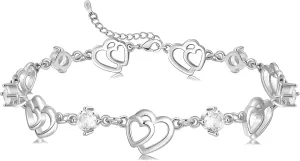 Bracelets for Women Sterling Silver Plated Rose Gold Bracelet Love Heart Bracelet Trendy Dainty Gift for Ladies Wife Bride Sister Friend Anniversary Birthday Mothers Day Valentines Gifts for Her