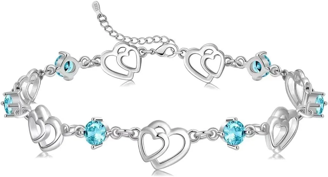 Bracelets for Women Sterling Silver Plated Rose Gold Bracelet Love Heart Bracelet Trendy Dainty Gift for Ladies Wife Bride Sister Friend Anniversary Birthday Mothers Day Valentines Gifts for Her