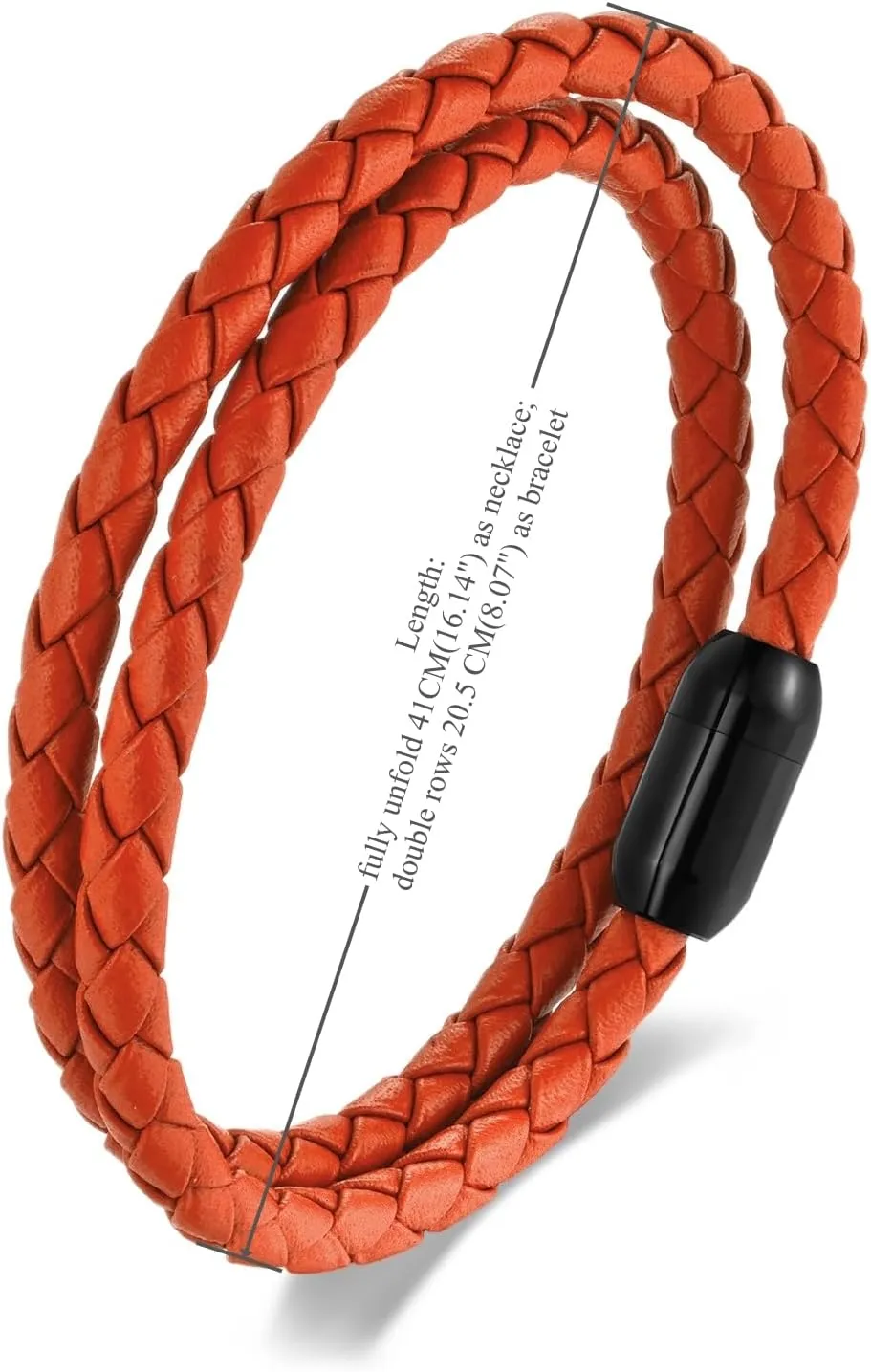 Braided Leather BraceletDouble Wrap Bracelet with Black Stainless Steel Clasp, Two- way of Wearing as Mens Bracelet or Womens Chocker Necklace, Urban and Minimalist Style