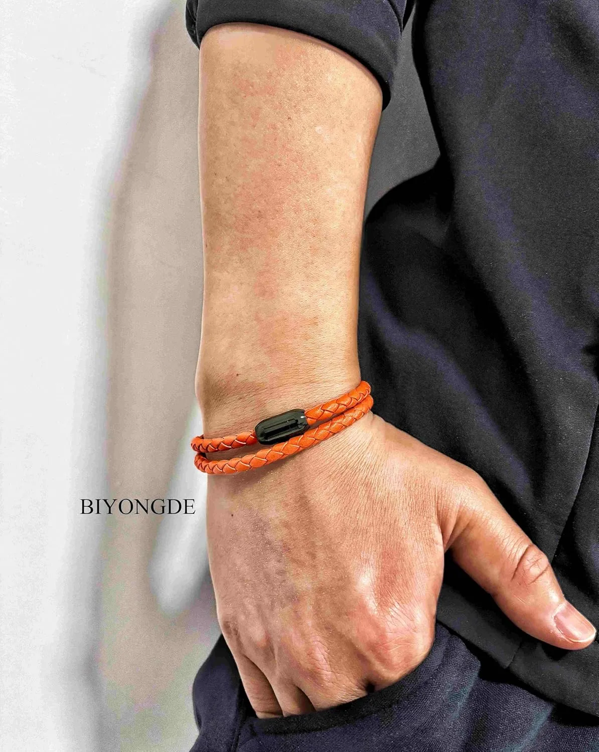 Braided Leather BraceletDouble Wrap Bracelet with Black Stainless Steel Clasp, Two- way of Wearing as Mens Bracelet or Womens Chocker Necklace, Urban and Minimalist Style