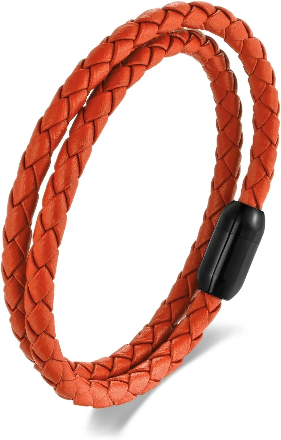 Braided Leather BraceletDouble Wrap Bracelet with Black Stainless Steel Clasp, Two- way of Wearing as Mens Bracelet or Womens Chocker Necklace, Urban and Minimalist Style