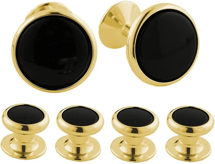 Brass and Onyx Cufflink and Shirt Stud Set