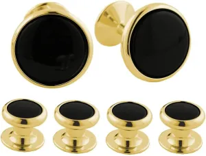 Brass and Onyx Cufflink and Shirt Stud Set