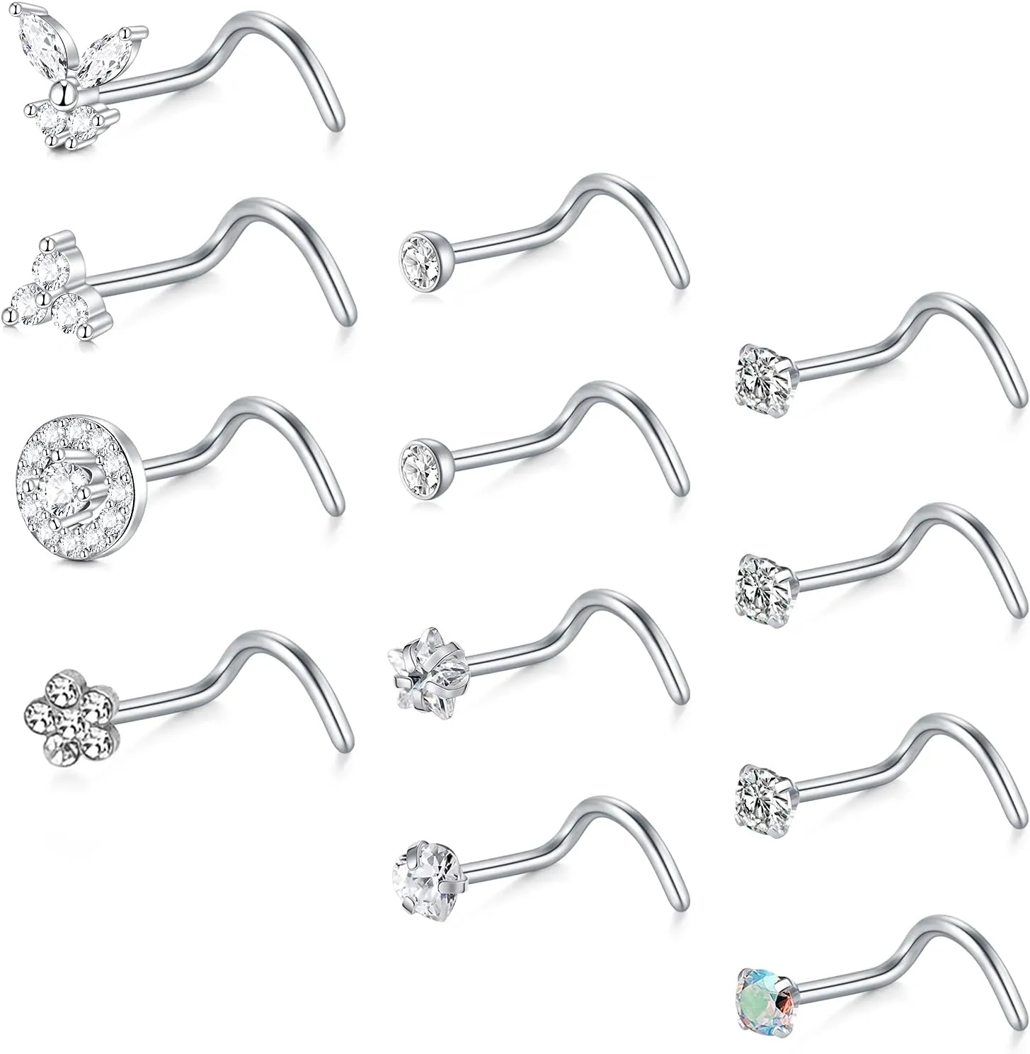 Briana Williams Nose Studs Nose Rings for Women 18G 20G Corkscrew Nose Ring Stainless Steel Nose Screw Studs Nose Rings Studs Surgical Steel Nostril Nose Piercing Jewelry