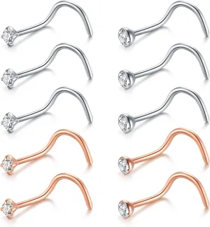 Briana Williams Nose Studs Nose Rings for Women 18G 20G Corkscrew Nose Ring Stainless Steel Nose Screw Studs Nose Rings Studs Surgical Steel Nostril Nose Piercing Jewelry