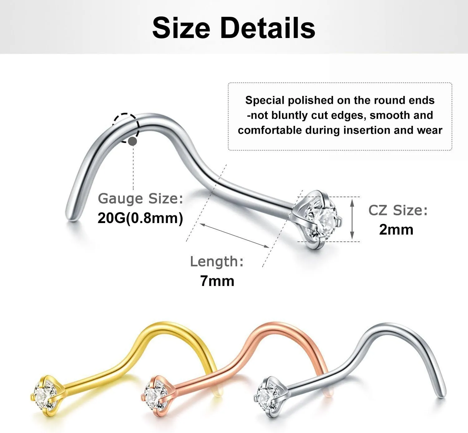 Briana Williams Nose Studs Nose Rings for Women 18G 20G Corkscrew Nose Ring Stainless Steel Nose Screw Studs Nose Rings Studs Surgical Steel Nostril Nose Piercing Jewelry