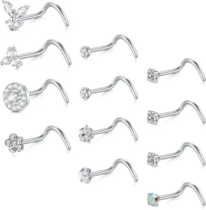 Briana Williams Nose Studs Nose Rings for Women 18G 20G Corkscrew Nose Ring Stainless Steel Nose Screw Studs Nose Rings Studs Surgical Steel Nostril Nose Piercing Jewelry