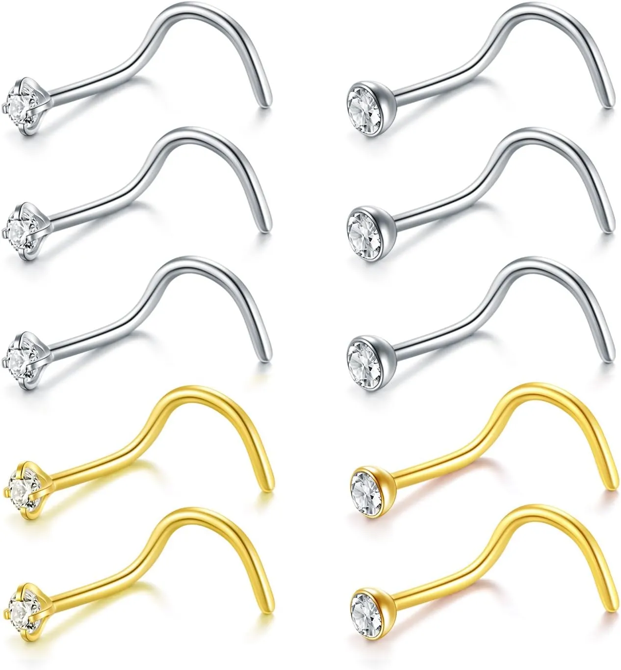 Briana Williams Nose Studs Nose Rings for Women 18G 20G Corkscrew Nose Ring Stainless Steel Nose Screw Studs Nose Rings Studs Surgical Steel Nostril Nose Piercing Jewelry