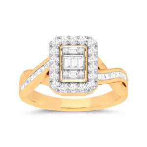 Brilliant Emerald Shape Ring with 1/2ct of Diamonds in 9ct Yellow Gold
