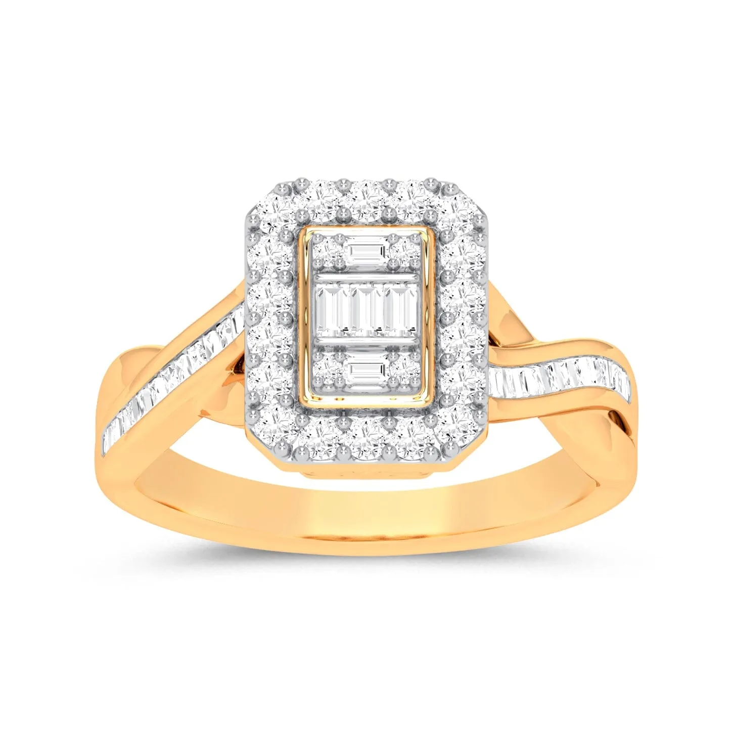 Brilliant Emerald Shape Ring with 1/2ct of Diamonds in 9ct Yellow Gold