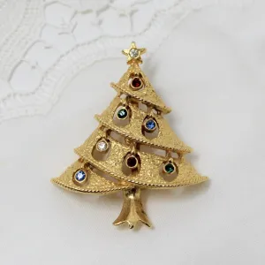 Brooch / Pin, JJ Jonette Christmas Tree, Gold Tone, Vintage