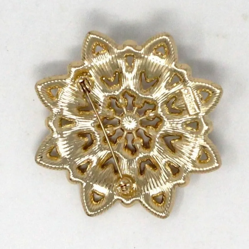 Brooch / Pin, Monet, Christmas Poinsettia Flower, Red & Clear Rhinestones, SOLD