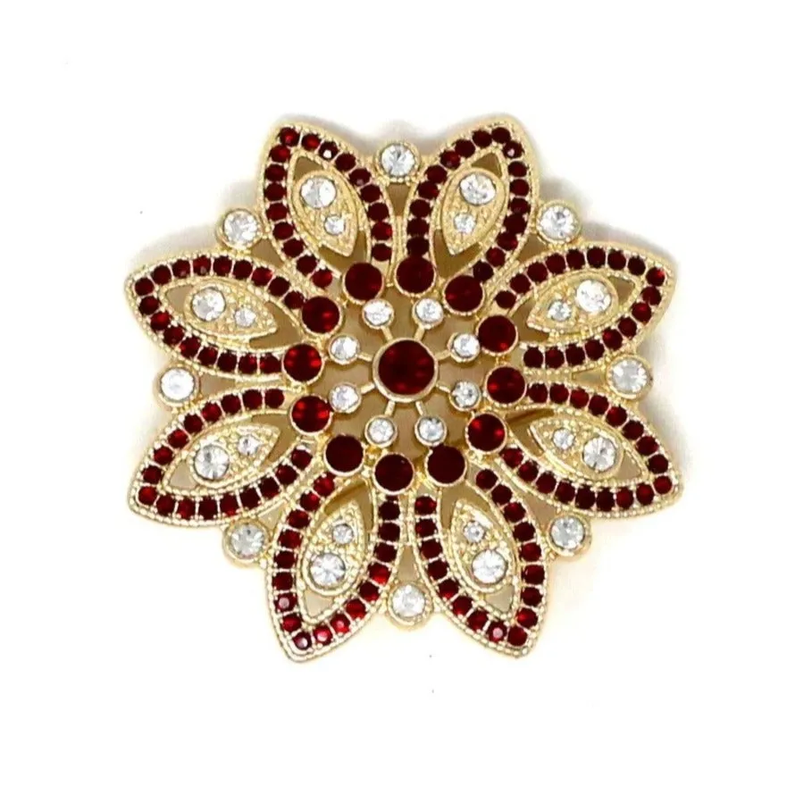 Brooch / Pin, Monet, Christmas Poinsettia Flower, Red & Clear Rhinestones, SOLD