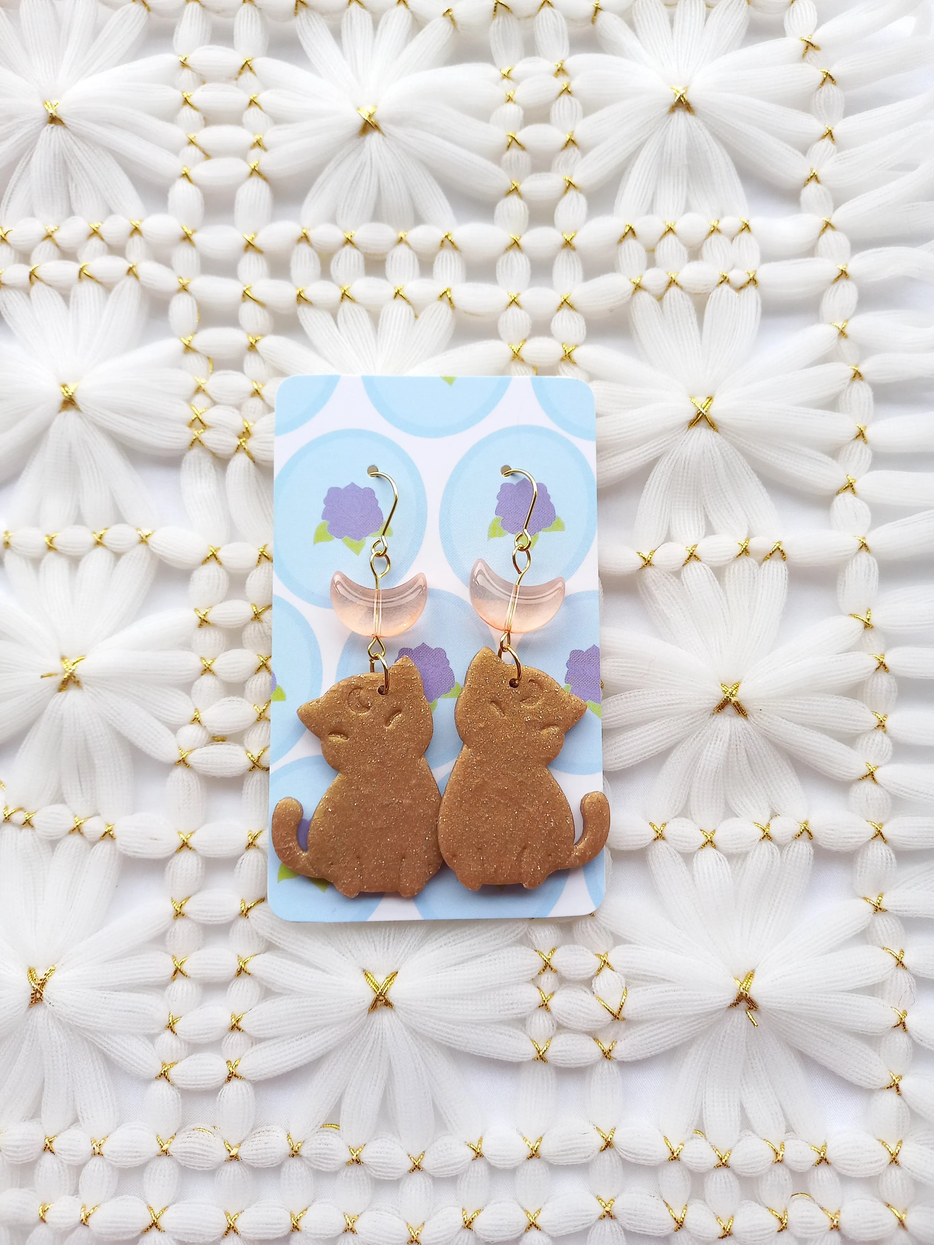 Brown Shimmery Luna Cat Earrings | Fantasy