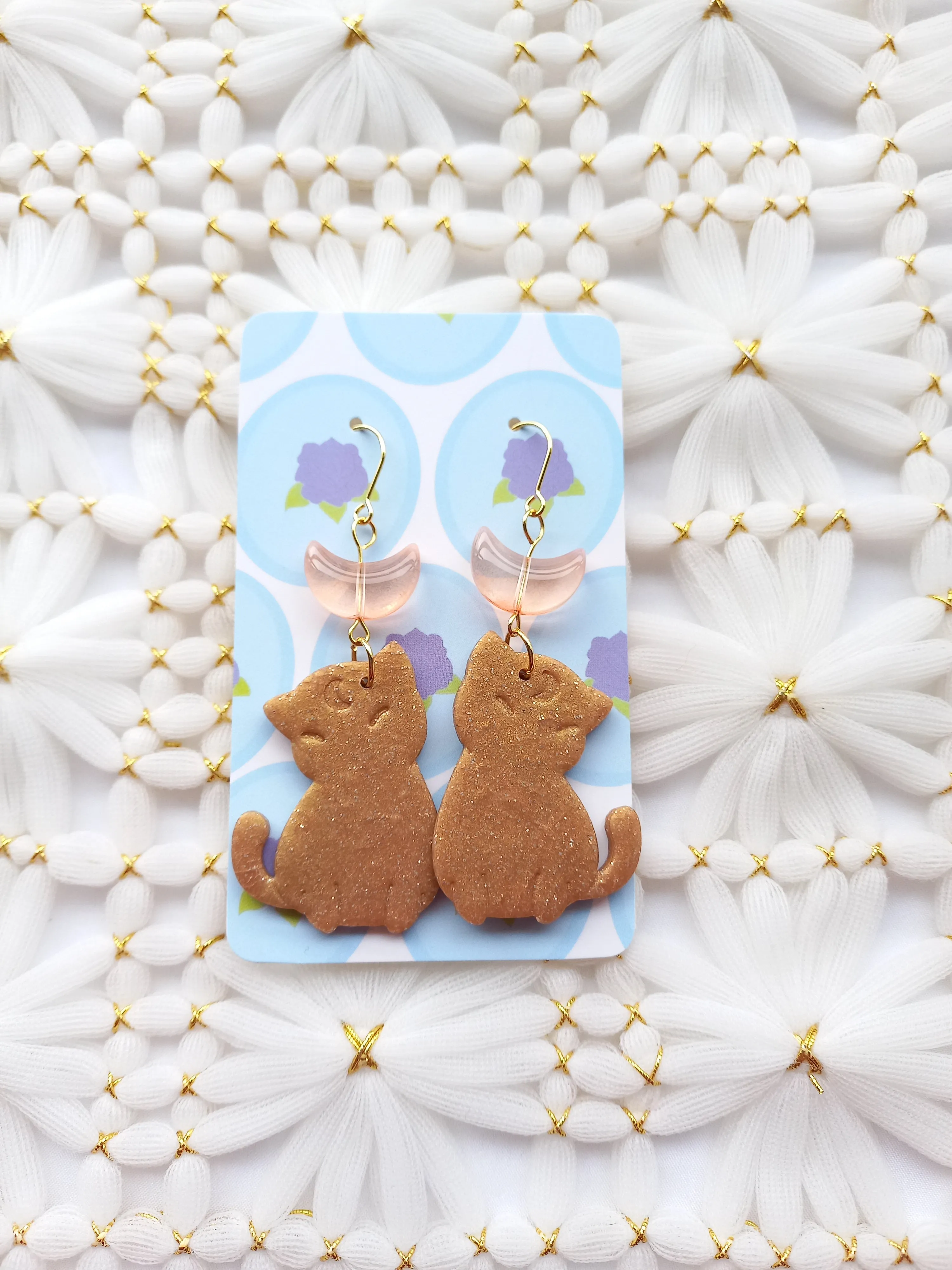 Brown Shimmery Luna Cat Earrings | Fantasy