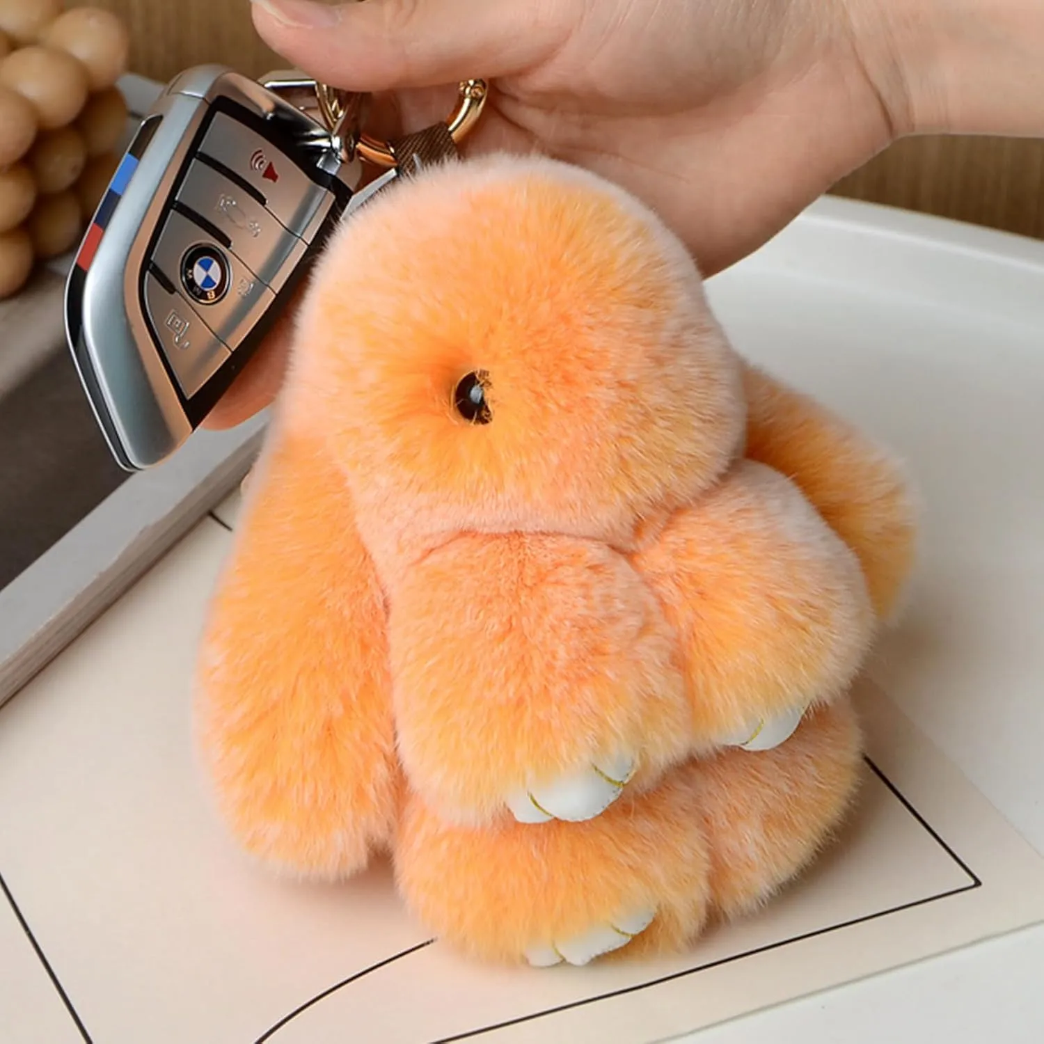 Bunny Lulu Keychain with Tin Adorable Soft Bunny Pompom Charm for Girls & Women