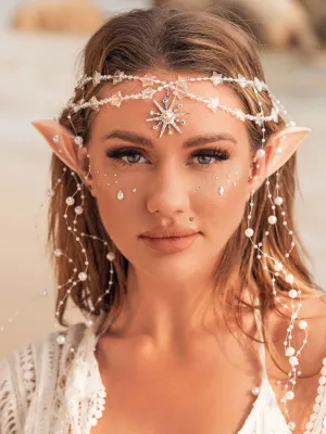CAKURE Star Boho Head Chain Pearl Tassel Hair Chain Fairy Elf Headpiece Jewelry Halloween Fesitval Beach Costume Hair Accessories for Women