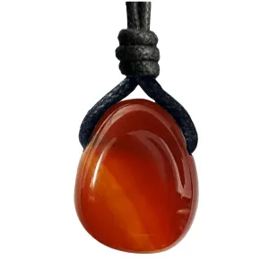 Carnelian Pendant Necklace for Men and Women  Adjustable Wax Cord Choker with Natural Crystal | Healing Energy Jewelry for Grounding, Creativity & Gifts