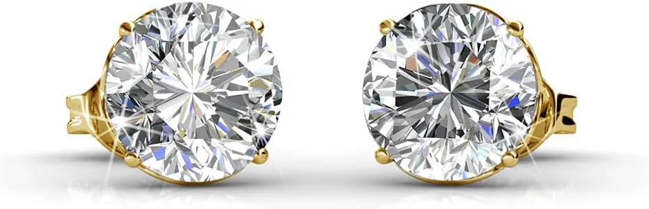 Cate & Chloe Mallory 18k White Gold Plated Stud Solitaire Earrings with Crystals, Classic Shiny Round Cut Crystals, Fashion Jewelry