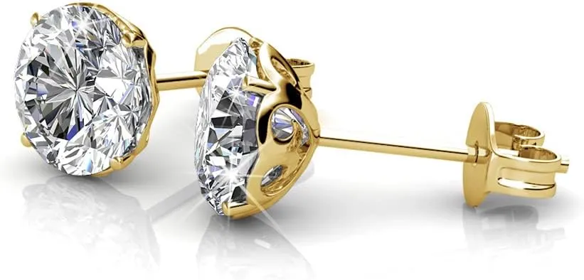 Cate & Chloe Mallory 18k White Gold Plated Stud Solitaire Earrings with Crystals, Classic Shiny Round Cut Crystals, Fashion Jewelry