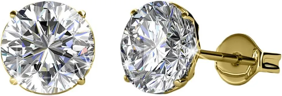 Cate & Chloe Mallory 18k White Gold Plated Stud Solitaire Earrings with Crystals, Classic Shiny Round Cut Crystals, Fashion Jewelry