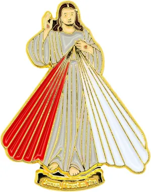 Catholic Town Divine Mercy Lapel Pin "Jesus I Trust in You" Small Gold Tone with Color (DMP-G)