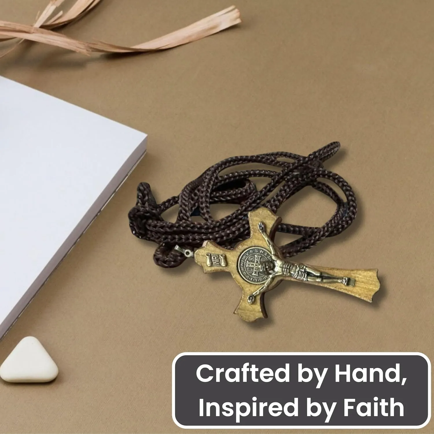 Catholica Shop Saint Benedict Medal Wood Crucifix Cord Necklace for Men & Women  Handcrafted Religious Pendant, Healing, Travel Protection, Perfect for Gifting on Special Occasions, Made in Brazil