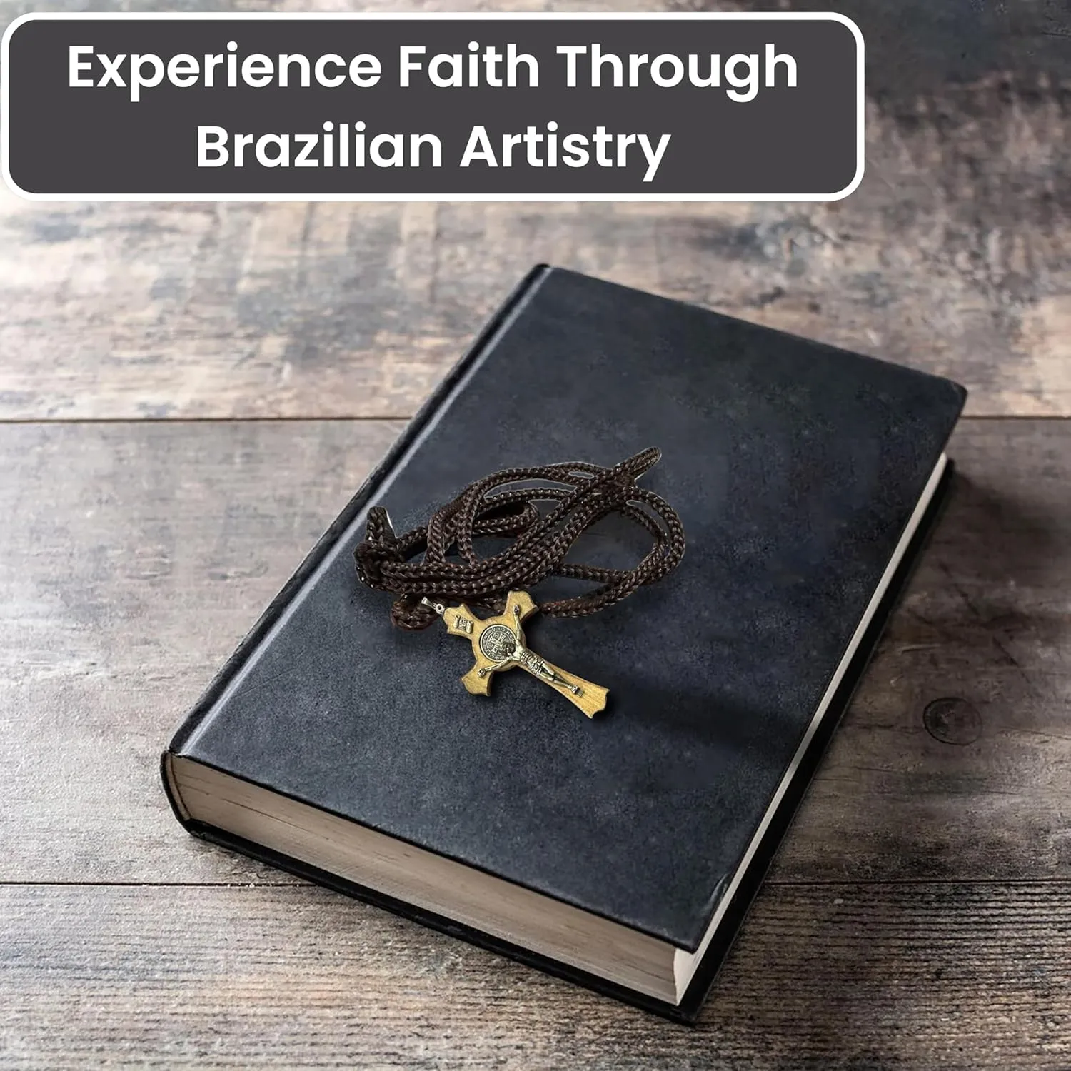 Catholica Shop Saint Benedict Medal Wood Crucifix Cord Necklace for Men & Women  Handcrafted Religious Pendant, Healing, Travel Protection, Perfect for Gifting on Special Occasions, Made in Brazil