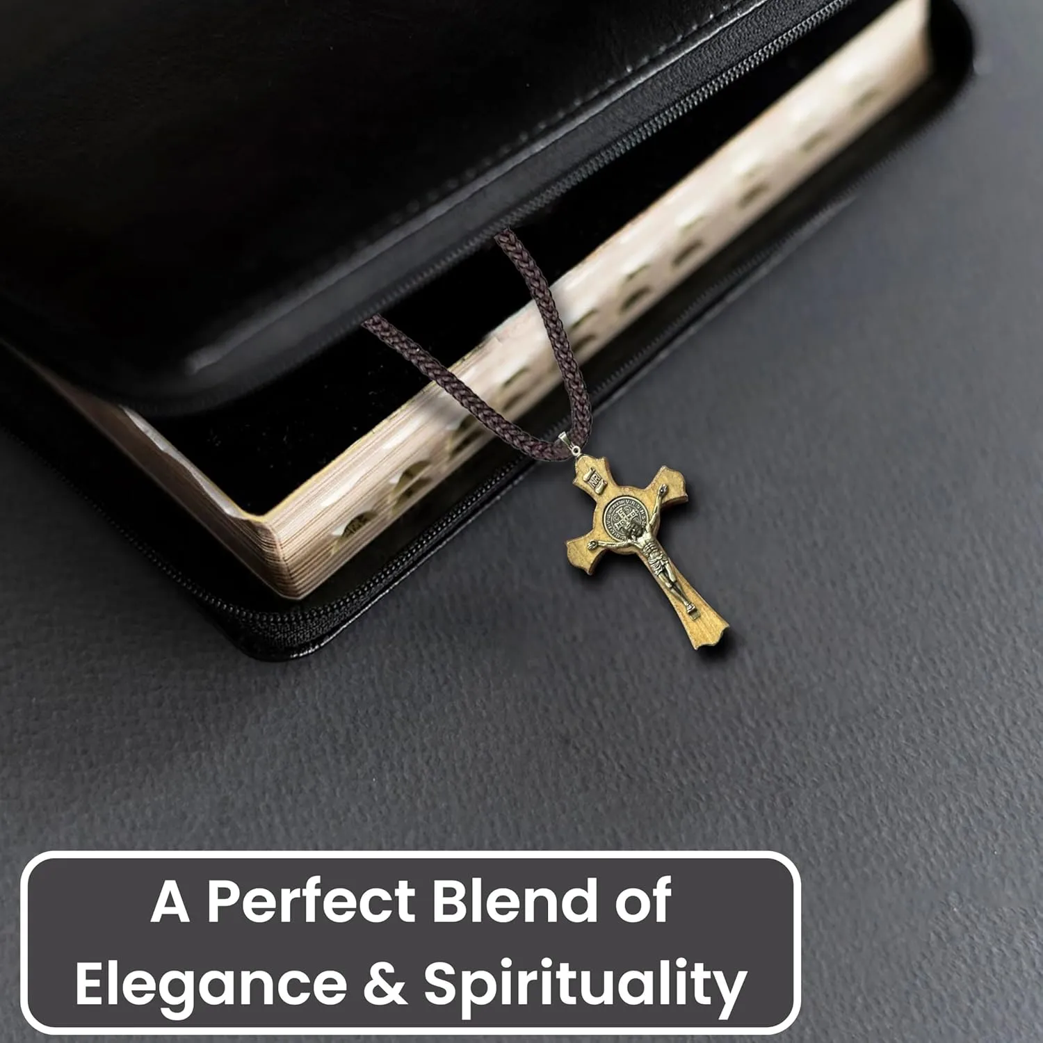 Catholica Shop Saint Benedict Medal Wood Crucifix Cord Necklace for Men & Women  Handcrafted Religious Pendant, Healing, Travel Protection, Perfect for Gifting on Special Occasions, Made in Brazil