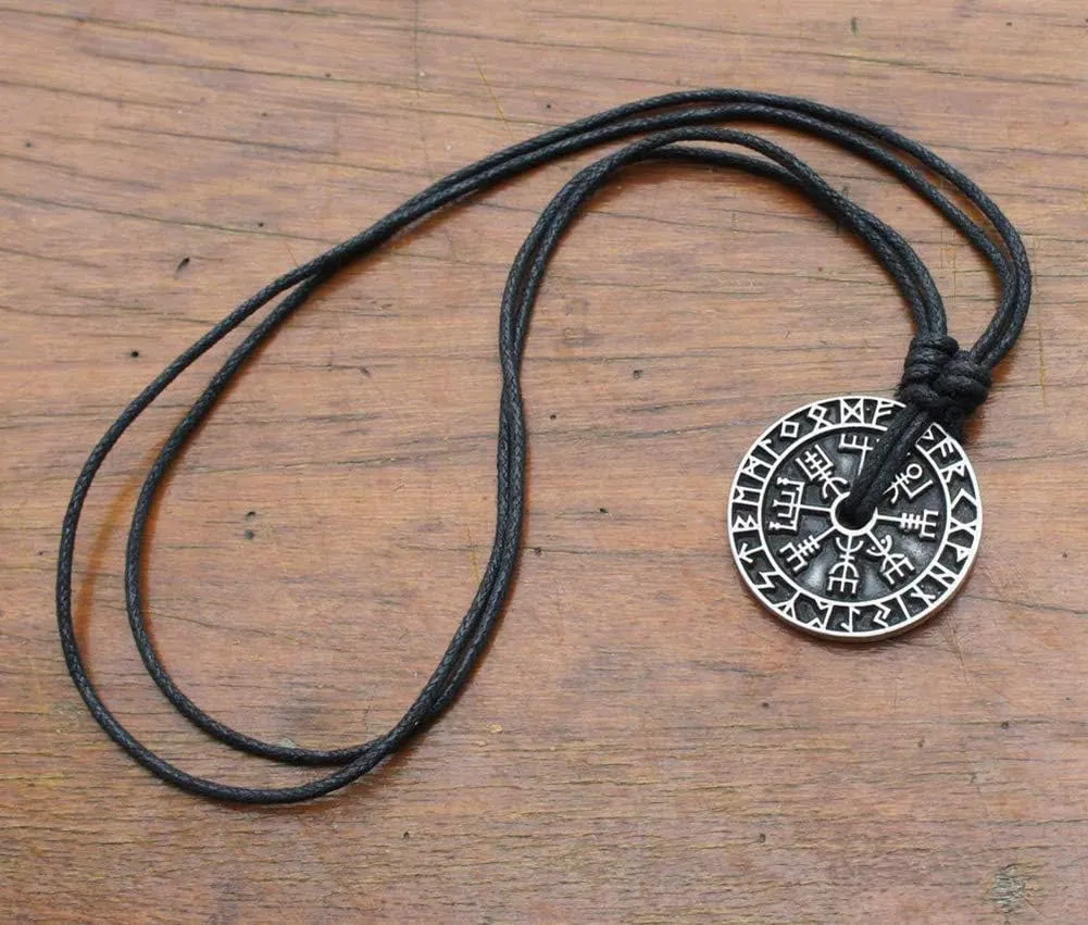 CCBFY Nordic Coin Amulet Vegvsir Odin Triple Horn Triquetra Valknut All in One Pewter Pendant Necklace