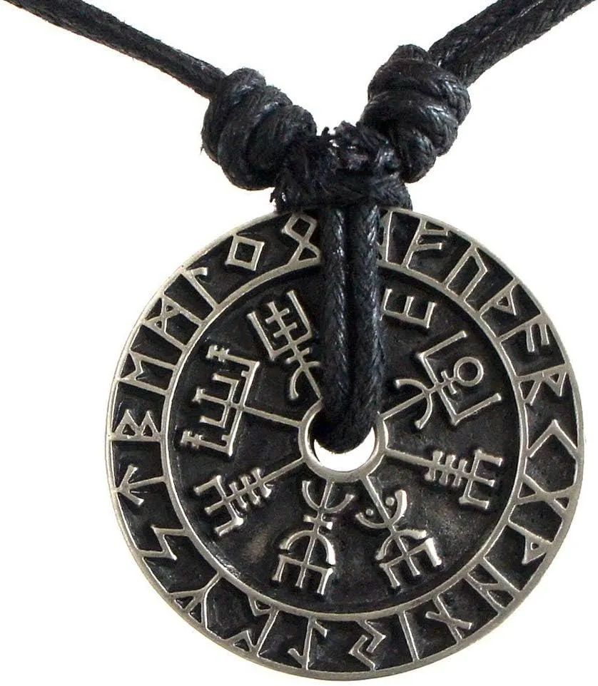 CCBFY Nordic Coin Amulet Vegvsir Odin Triple Horn Triquetra Valknut All in One Pewter Pendant Necklace